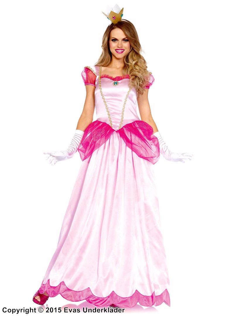 Princess Peach from Super Mario, costume dress, rhinestones, ruffles, mesh overlay